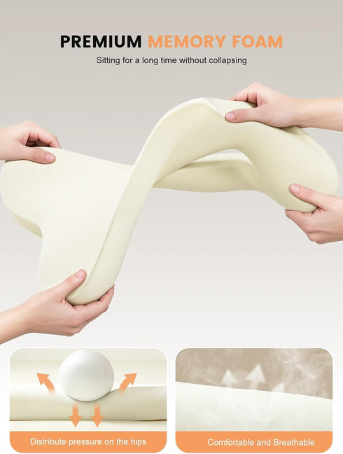 QEGOON Tailbone Office Chair Seat Cushion for Long Sitting Workers - L-Shaped Ergonomic Memory Foam with Support