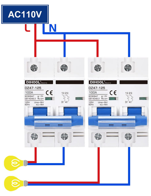 DIHOOL 100 Amp Circuit Breaker DIN Rail Mount 2 Pole AC 110V Low Voltage disconnect switch