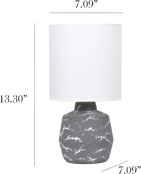 LT1171-GRY 13.78" Simple Designs Chic Glow Marble Inspired Ceramic Table Lamp with Fabric Shade, for Bedroom, Office