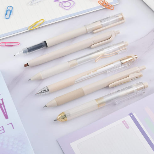 BAYTORY 5 Pcs Gel Pens and 1 Pc Highlighter, Quick Dry Ink Fine Point Black 0.5mm for Journaling Notetaking