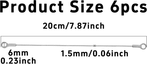 Klyeola 6Pcs 7.87" Stainless Steel Lanyard Cable, Eyelets Ended Security Wire Rope, Anti-Loss Security Cable