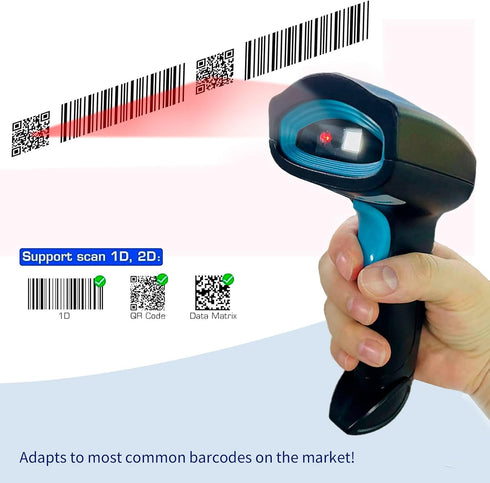 Rabitpos 1D 2D QR Code Scanner, Handheld Barcode Scanner Wireless Support Screen Scanning, Automatic Sensing Reader