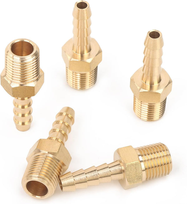 LTWFITTING Brass Barb Fitting Coupler - 3/16-Inch Hose ID x 1/8-Inch Male NPT, Pack of 5
