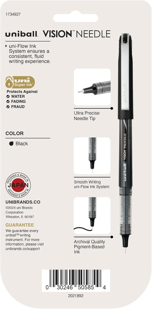 Uni-Ball 1734927 Vision Needle Rollerball Pens, Micro Point 0.5Mm, 5 Count, Black