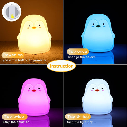 7 3 LOVERUIS Baby Night Lights Pudgy Penguins Colors Night Light for Baby Nursery Hours Timer Cute Night Light Gift Kid