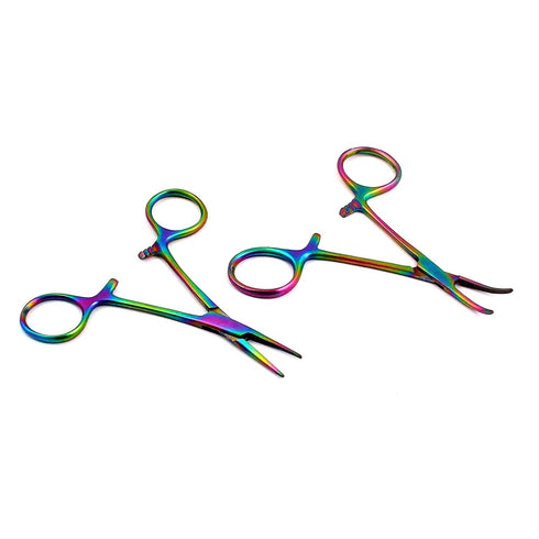 Set of 2 Multi Color Rainbow Mosquito Hemostat Forceps 3.5" Straight & Curved Stainless Steel