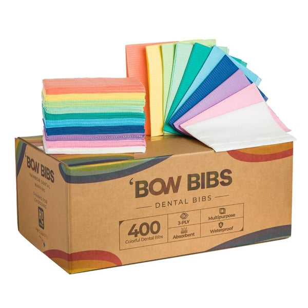 HIgenius Products Disposable Dental Bibs 13"x18" Waterproof 400 Pack, 3-Ply Leak Resistant Rainbow Bibs