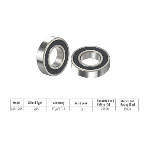 6901-2RS 2 PCS Deep Groove Ball Bearing 12×24×6mm Double Black Rubber Shielded Chrome Steel for Industrial Machine
