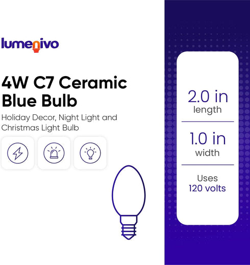 4W C7 Bulb 120V Bulb Bulbs E12 8 Pack lumenivo Replacement Ceramic Blue Incandescent Light for Holiday Decor, Small