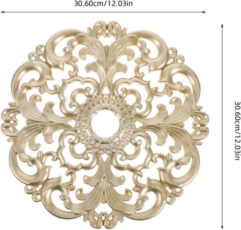 12 Inch Decorative Ceiling Medallion Round Base Ceiling Light Medallion with Artistic Floral Corner Design for Living