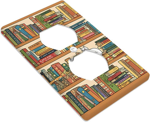 Moslion 1-Gang Cat Bookshelf Wall Plate Covers Sleeping Kitten Library Books Box Camera Flowers Outlet Cover Switch