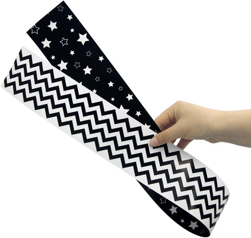 Black and White Chevron Bulletin Board Borders, Double-Sided Star Straight Border Trim for Classroom Decoration (36ft)