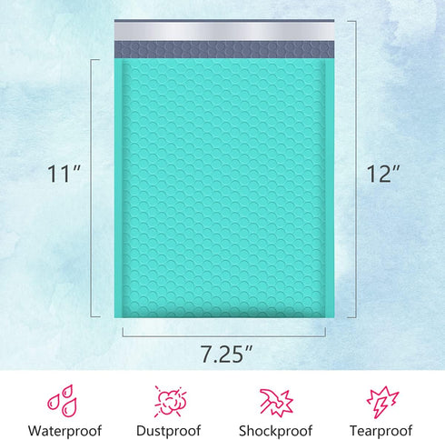 UCGOU 25 Pack 7.25x12 Inch Teal Bubble Mailers, Usable Size 7.25x11, Self Seal Waterproof Opaque Packaging Bags for