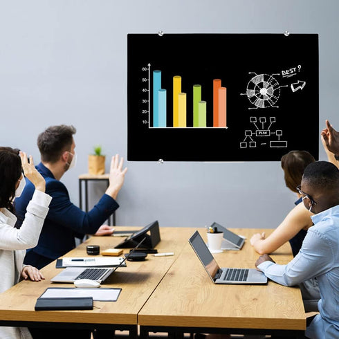 DEVELOP Magnetic Black Glass Dry Erase Board, 24 x 18 Inches, Small Frameless Wall Mounted Writing Whiteboard with 4