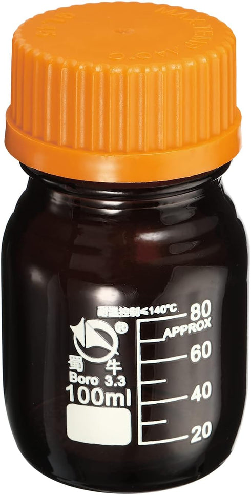 PATIKIL 100mL Reagent Media Bottle, 1Pcs Round 3.3 Borosilicate Glass Storage Bottle with Yellow Screw Cap, Amber