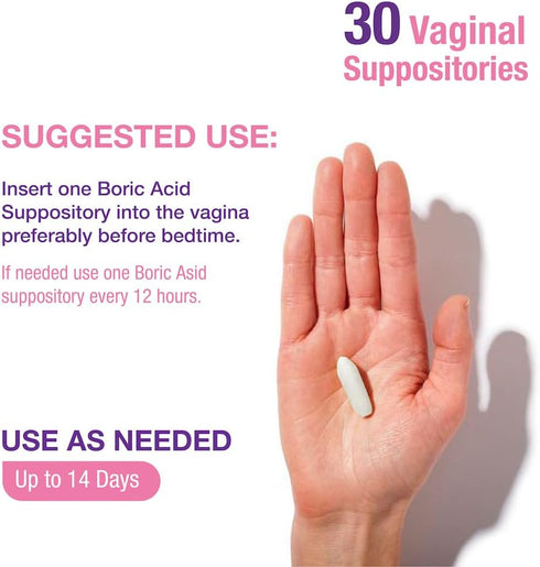 600 100% (30 Count) Puregen Labs Boric Acid mg Vaginal Suppositories - Pure | All Natural Without Dyes or Fillers |