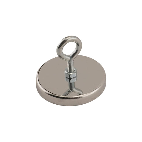 Master Magnetics Round Base Magnet with Eyebolt - 2.65" Diameter, 2.125" Total Height, 65 Pound Pull, Chrome, Pack of 2, RB70EBX2