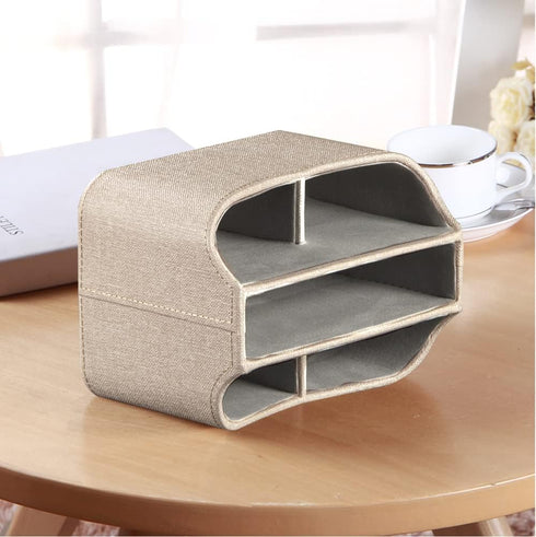 PUSU Leather 360° Rotatable Remote Control Holder, Nightstand Caddy, Office Supplies Desktop Organizer for Pen, Mail,