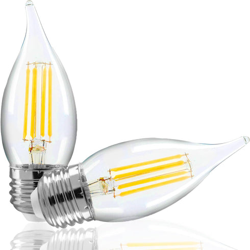 Xtricity 5.5W Flame Tip Clear Filament Chandelier Light Bulbs, 60W Equivalent, 500 Lumens, 2 Pack