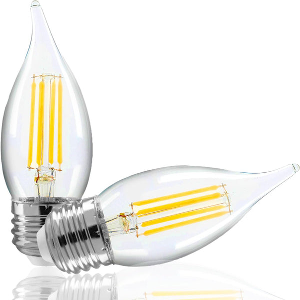 Xtricity 5.5W Flame Tip Clear Filament Chandelier Light Bulbs, 60W Equivalent, 500 Lumens, 2 Pack