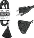 6FT Outdoor Extension Cord with 3 Electrical Power Outlets - 16/3 Durable Black Cable with 3 Prong Grounded Plug for