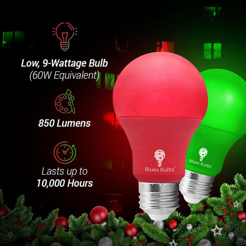 Bulbs 2 Pack A19 Bulb 9W (60Watt E26 Bulb Bluex BlueX LED Green Light - Equivalent) - Base LED Lights, Party