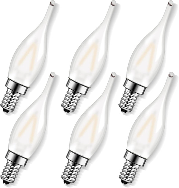 Genixgreen Frosted LED Candelabra Bulbs, 1.5W E12 Mini Candle Bulb, 15 Watt Equivalent, 2700K Soft White, Pack of 6