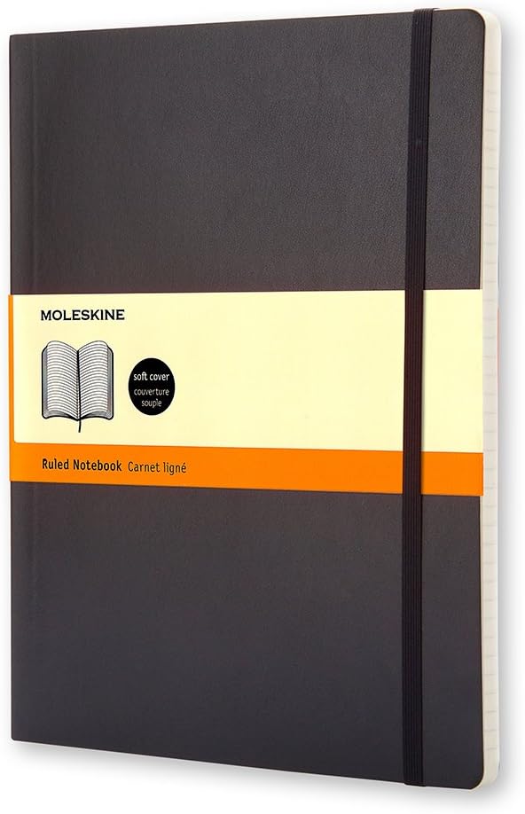 Moleskine Classic Notebook, Soft Cover, XL (7.5" x 9.5"), Ruled/Lined, Black, 192 Pages