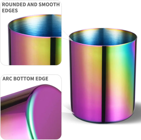 Lidwot Set 2 304 of Rainbow Stainless Steel Mirror-Polished Round Pen Holder Nordic Style Pencil Cup & Makeup Brush