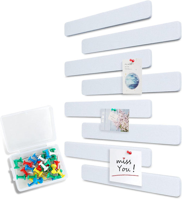 Felt Pin Board Bar, 13"x2", Pack of 8 Bulletin Board Strips with 40 Push Pins for Home Office