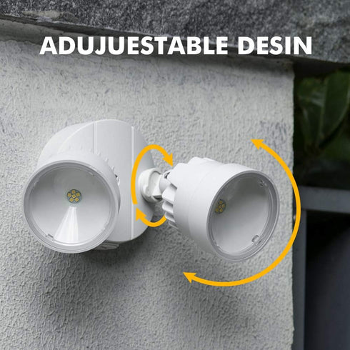P6221W-D2D 2000 18 28 LUTEC Lumen Watt LED Dual-Head Flood Light Outdoor Dusk to Dawn Waterproof Exterior Security Wall