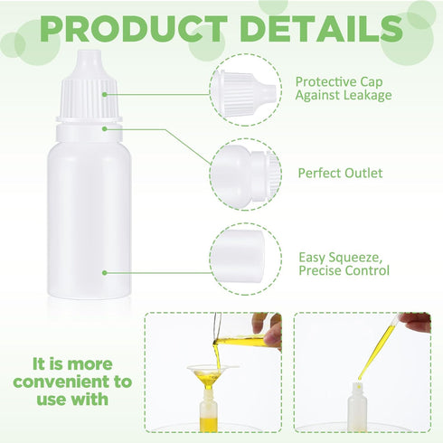Uiifan 12 Pcs Plastic Squeezable Dropper Bottle - Small Empty Liquid Dropper with Screw Cap, 2 Funnels & 2 Droppers