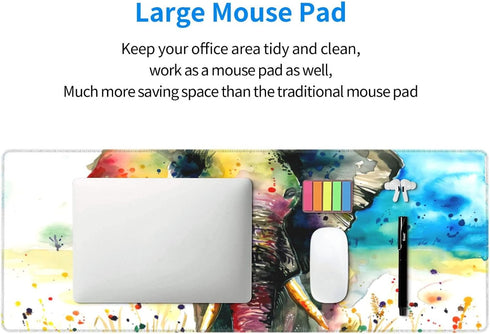 Large Watercolor Cool Elephant Mouse Pad, Non-Slip Gaming Mousepad with Rubber Base, 31.5 x 11.8 inch Desk Mat