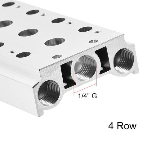 uxcell 1/4" G Thread 4 Row Aluminum Manifold Solenoid Air Pneumatic Valve Base Socket for 4V210 Series
