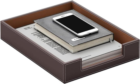 Leather Letter Tray, VOYUTHY Elegant Desk Organizer for Office Supplies, Mail, Paper, File, Magazine, Perfect Office Organization for Desktop (Brown) by VOYUTHY
