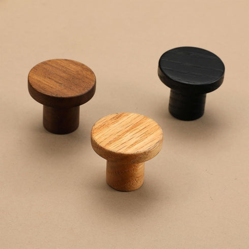 Set 4 of Walnut Wood Round Cabinet Door Handles