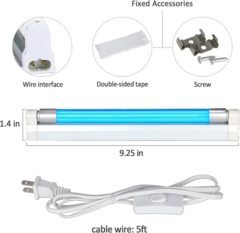 COOSPIDER UV Lamp Ozone Free, UVC Light Bulb 253.7nm for Closet/Cabinet/Bathroom, 6W 110V Lamp with On/Off Switch