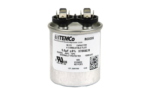 TEMCo 5 uf/MFD 370 VAC Round Run Capacitor, 50/60 Hz AC Electric - Lot -5