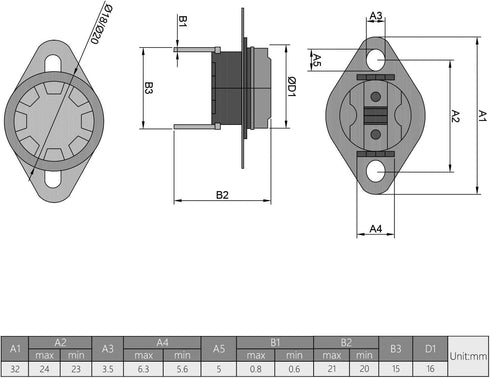 Fielect 5Pcs KSD301 Thermostat 145°C/293°F Normally Closed Snap Disc Limit Control Switch for Microwave