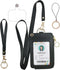 Black Lanyards for ID Badges, PU Leather ID Badge Holder with Clear Window, Credit Card Slots, Phone Holder, Keychain