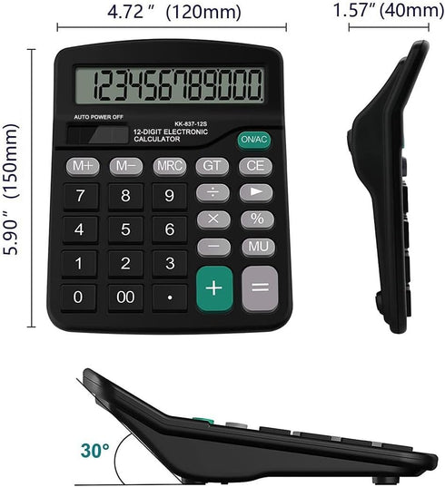 Office Desk Calculator, Cute Calculator for Kids, Basic Calculators Desktop, Dual Power Simple Financial Calculator with Big Button Large Display for Office Home and School (Black)