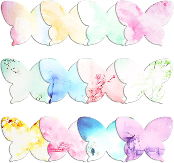 Breling 360 Pieces Cute Butterfly Shaped Sticky Notes, Self-Sticky Colored Watercolor Memo Pads for Reminders,