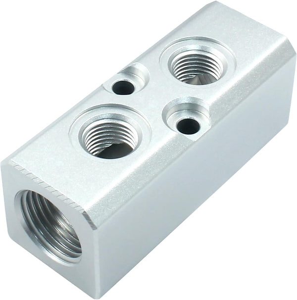 2 Way Pneumatic Manifold Air Distribution Block, G1/2 Supply Port, G1/4-Inch Output Port