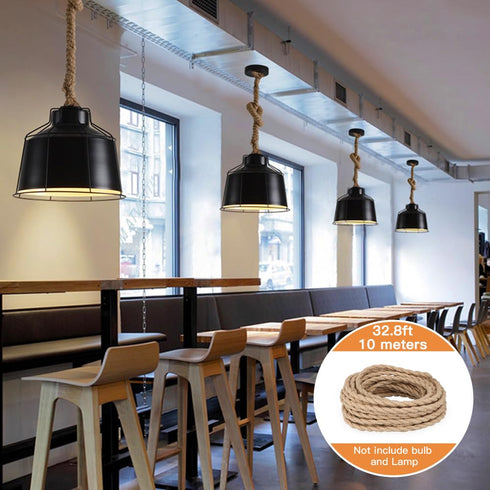 Helunsi 32.8ft 18/2 18-Gauge Twisted Electric Rope Light, Hemp Rope Covered Lamp Twisted Wire, Vintage Light Pendant