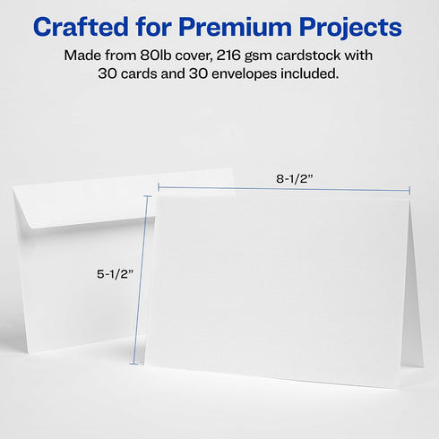 5.5" 8.5", 30 (8316) Avery Printable Half-Fold Greeting Cards, Envelopes Included, x Matte White, Inkjet Printer