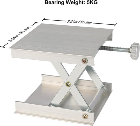 stonylab Lab Scissors Jack, 3.5" x 3.5" Aluminum Alloy Laboratory Support Jack Platform Lab Lift Stand Table, 0.78" - 3.35" Expandable Lift Height Range, Support Weight 5KG