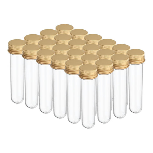PATIKIL 30ml Plastic Test Tubes with Screw Caps, 24Pcs for Scientific Party Decoration, Gold Tone