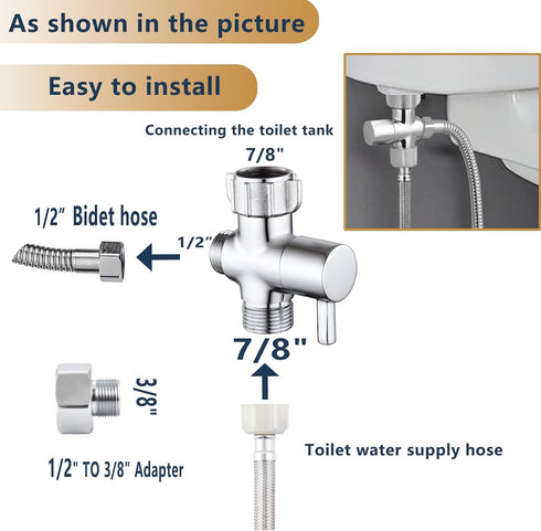 Brass T Adapter with Shut-off Valve, 3-way Tee Connector 7/8" x 7/8" x G1/2, Leak-Free Chrome Metal T Valve
