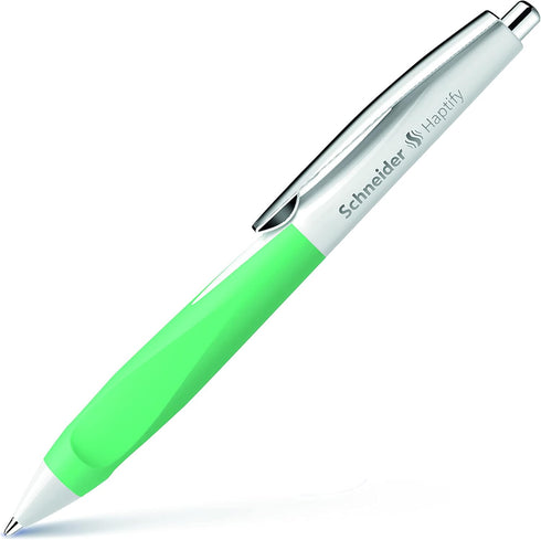 Schneider Haptify Ballpoint Pen - M (Medium), Refillable, Retractable, White-Mint Barrel, Box of 10 Pens