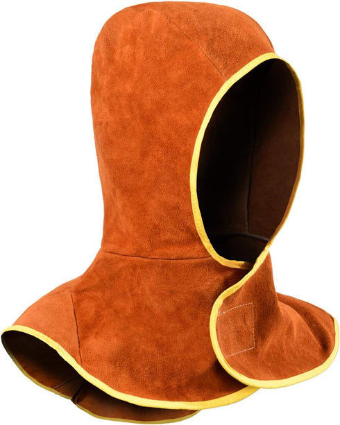 Welding Hood Leather, Cowhide Split Leather Caps with Neck Shoulder Drape for Men & Women, Brown